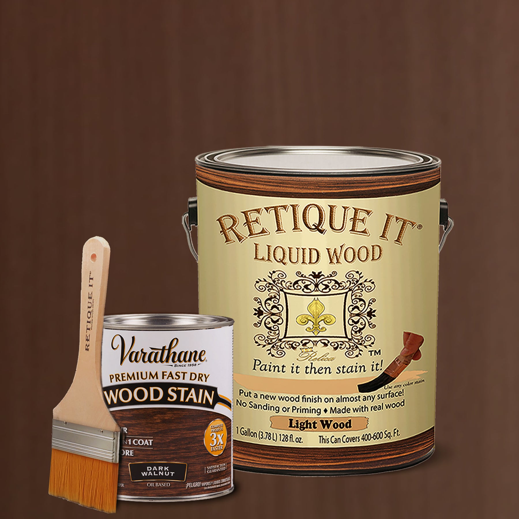 Liquid Wood Kit - Dark Walnut Oil-based Stain - Retique It®