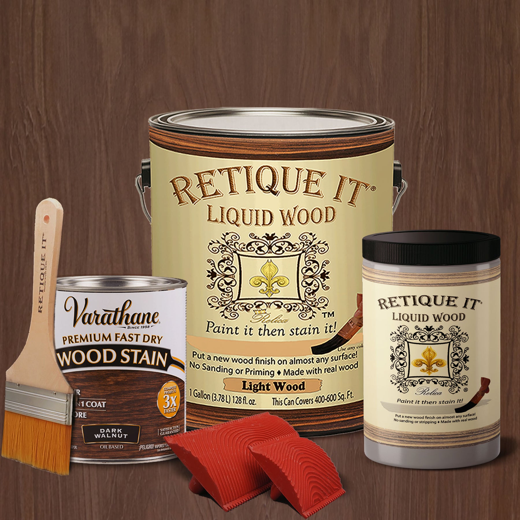 Liquid Wood Kit - Dark Walnut Oil-based Stain - Retique It®